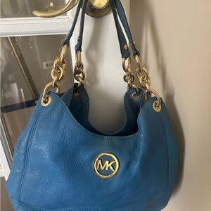 Michael Kors Teal Shoulder Bag with Gold Accents